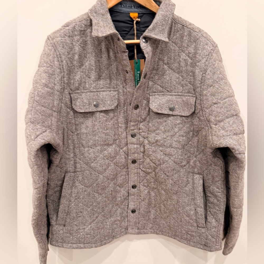 Tailor Vintage Quilted Shirt Jacket Mens Large Brown Herringbone Snap Lined